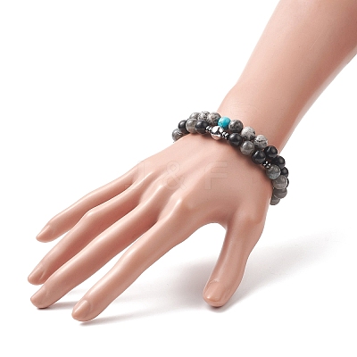 Natural Black Stone & Picasso Jasper & Labradorite & Synthetic Turquois & Non-Magnetic Synthetic Hematite Beaded Stretch Bracelets Sets for Women BJEW-JB09279-1