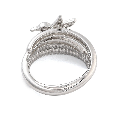 Brass Micro Pave Cubic Zirconia Bird Open Cuff Rings Set for Women RJEW-U002-11P-1