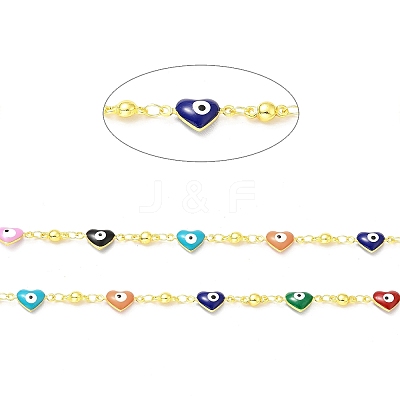 Handmade Eco-friendly Brass Enamel Heart with Evil Eye Link Chain CHC-I045-07G-1