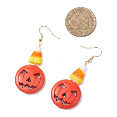 Brass Pumpkin Dangle Earrings EJEW-TA00693-1