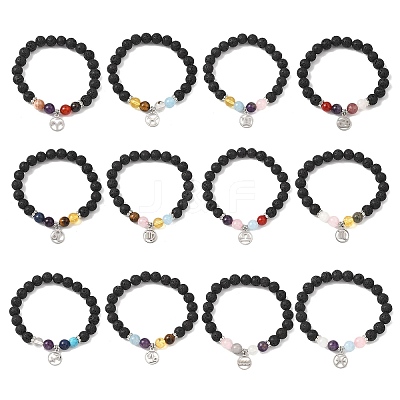 12Pcs 12 Constellations 304 Stainless Steel Charm Bracelets BJEW-JB12703-1