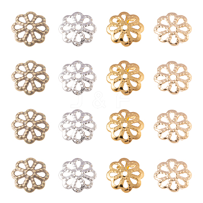 1600Pcs 4 Colors 8-Petal Iron Bead Caps IFIN-CJ0001-64-1