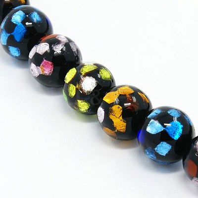 Handmade Silver Foil Glass Lampwork Round Beads Strands FOIL-L008-03-12mm-1