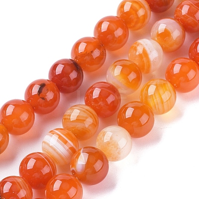 Natural Striped Agate/Banded Agate Beads Strands G-G582-10mm-62-1