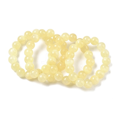 Natural Golden Silk Jade Round Beaded Stretch Bracelets for Women BJEW-F535-01E-1
