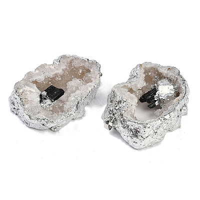 Natural Tourmaline & Druzy Agate Hollow Geode Pendants G-G162-03P-02-1