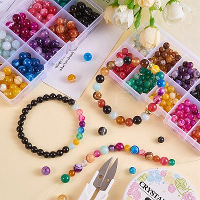 200Pcs 10 Colors Natural Striped Agate/Banded Agate Beads G-SZ0002-01-1