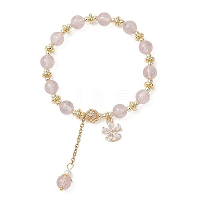 Natural Strawberry Quartz Round Beaded Bracelets for Women BJEW-JB13123-01-1