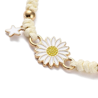 Sunflower Alloy Enamel Charms Braided Bracelets BJEW-A016-01B-1