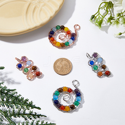 8pcs 2 styles Natural Mixed Stone Brass Big Pendants FIND-DC0002-51-1