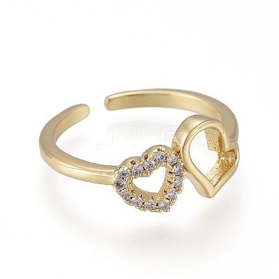 Brass Micro Pave Clear Cubic Zirconia Cuff Rings RJEW-K232-16G-1