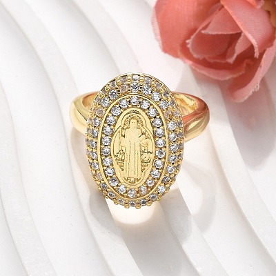 Brass Micro Pave Clear Cubic Zirconia Cuff Rings for Women RJEW-C126-16G-1