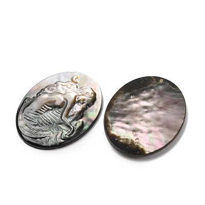 Natural Black Lip Shell Carved Cabochons SHEL-G024-02A-1