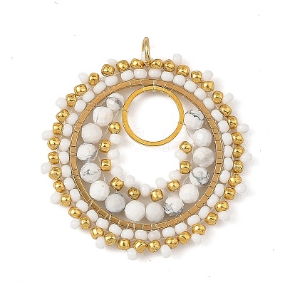 304 Stainless Steel & Brass & Natural Howlite & TOHO Glass Seed Beaded Pendants PALLOY-MZ01379-02-1