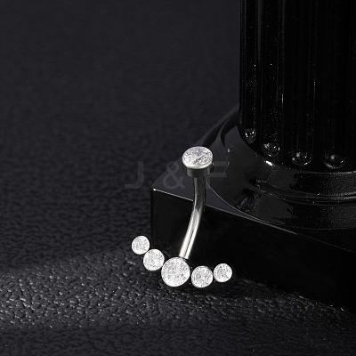304 Stainless Steel Clear Cubic Zirconia Curved Barbell Belly Button Rings AJEW-D306-03P-04-1