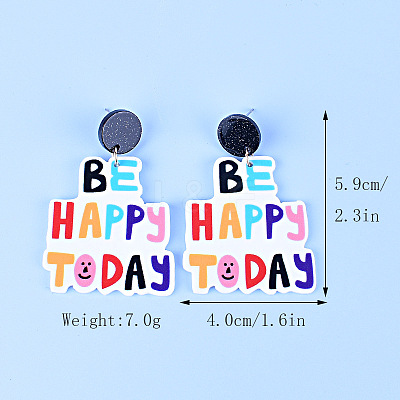 Word BE HAPPY TODAY Acrylic Dangle Stud Earrings FS-WG01C29-10-1