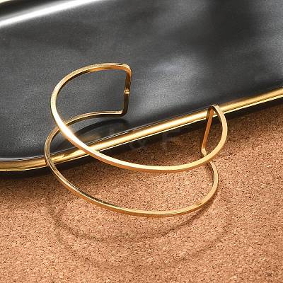 Ion Plating(IP) 304 Stainless Steel Hollow Open Cuff Bangles for Women BJEW-S155-04G-1