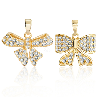 8Pcs 2 Styles Brass Micro Pave Cubic Zirconia Pendants FIND-BBC0004-29B-1