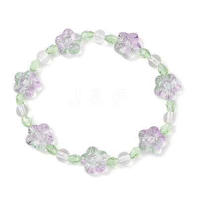 Plum Blossom Flower Glass Beads Stretch Bracelets for Women BJEW-JB12138-03-1