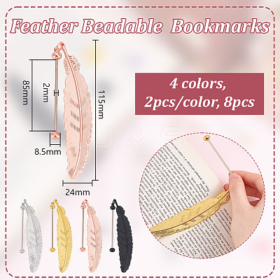 8Pcs 4 Colors Zinc Alloy Beadable Bookmarks AJEW-GO0002-15-1