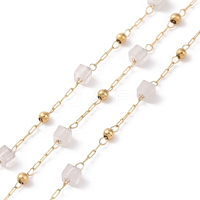 Natural Rose Quartz Square Beaded Chains AJEW-SZ0002-43F-1