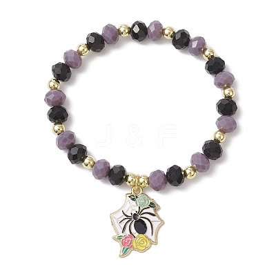 5Pcs Halloween Themed Glass Round Beads Stretch Bracelet Sets BJEW-JB12115-1