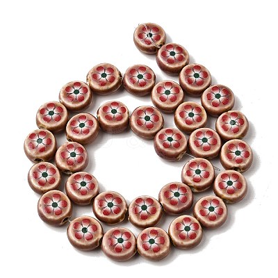 Flat Round Handmade Floral Porcelain Beads PR-CBA03B0-02B-1