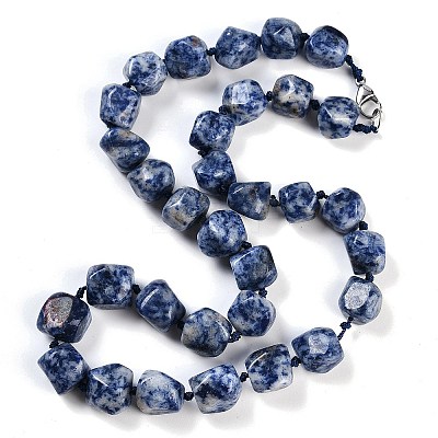Natural Blue Spot Jasper Nuggets Beaded Necklaces for Women Men NJEW-K388-01M-1