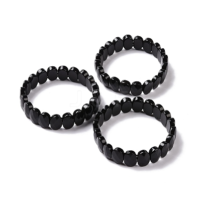 Natural Obsidian Oval Beaded Stretch Bracelet G-E010-01U-1