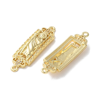 Rack Plating Brass Clear Cubic Zirconia Saint Connector Charms KK-C084-36C-G-1