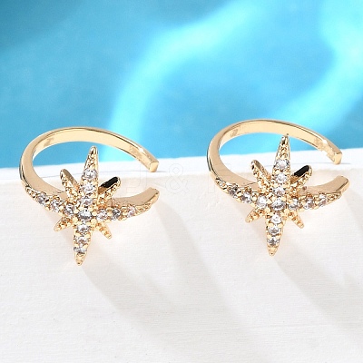 Brass Clear Cubic Zirconia Cuff Earrings EJEW-Q025-05G-1