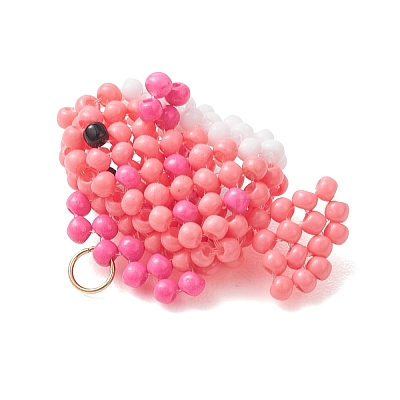 Glass Seed Beaded Fish Pendants PALLOY-MZ01234-01-1