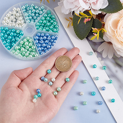 300Pcs 6 Colors Baking Paint Pearlized Glass Pearl Round Beads HY-AR0001-07-1