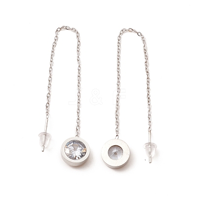 Crystal Rhinestone Flat Round Long Dangle Stud Earrings EJEW-A067-06P-1