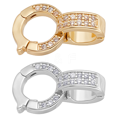 12Pcs 2 Colors Brass Micro Pave Clear Cubic Zirconia Fold Over Clasps KK-BBC0018-86-1