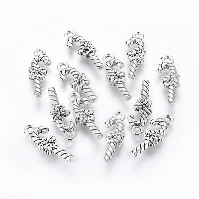 Tibetan Style Alloy Christmas Crutch Pendants LS-TIBEP-GC161-AS-RS-1
