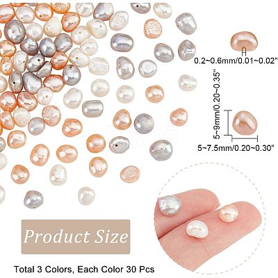 90Pcs 3 Colors Natural Cultured Freshwater Pearl Beads PEAR-NB0001-73-1