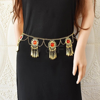 Alloy Hyacinth Alloy Hyacinth Rhinestone Flower Tassel Waist Belly Dance Chains for Women FS-WG99392-02-1