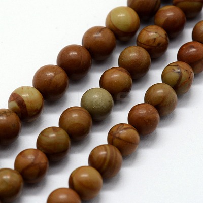 Natural Wood Lace Stone Wooden Jasper Beads Strands G-I199-17-10mm-1
