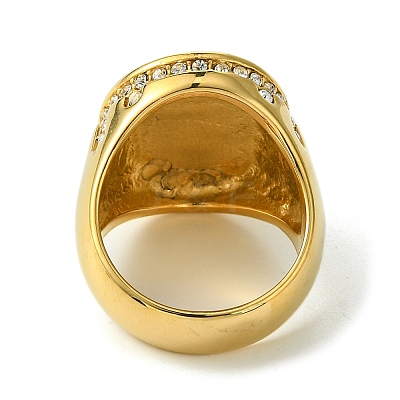 Ion Plating(IP) Oval with Saint 304 Stainless Steel Rhinestone Signet Rings RJEW-Q815-01G-M-1