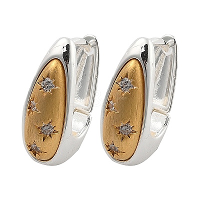 Two Tone Brass Micro Pave Clear Cubic Zirconia Hoop Earrings EJEW-U055-25B-GS-1