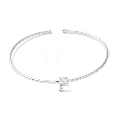 Rack Plating Brass Micro Pave Clear Cubic Zirconia Letter Open Cuff Bangles BJEW-A018-01P-F-1