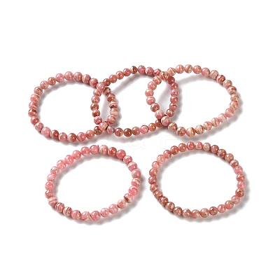 Natural Argentina Rhodochrosite Beaded Stretch Bracelets BJEW-L700-01A-1