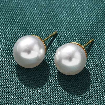 Brass ABS Imitation Pearl Stud Earrings EJEW-B132-01C-G-1