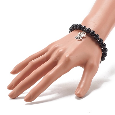 Natural Obsidian & Mixed Stone Round Beads Stretch Bracelet BJEW-JB07060-1