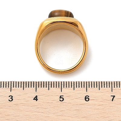 Oval Natural Tiger Eye Finger Rings RJEW-Q007-06G-1