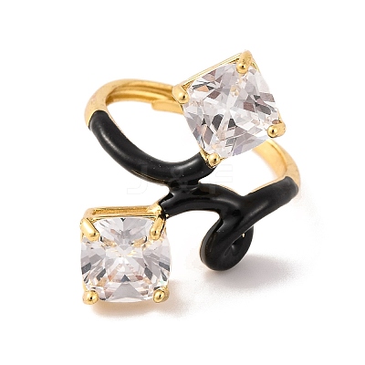 Rhombus Brass Micro Pave Clear Cubic Zirconia Adjustable Rings RJEW-U009-13G-1