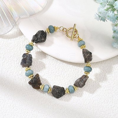 Raw Rough Natural Iolite & Dyed White Jade Beaded Bracelets for Women BJEW-JB14443-1