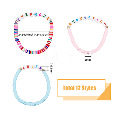 12Pcs 12 Style Handmade Polymer Clay Heishi Surfer Stretch Bracelets Set BJEW-AN0001-46-1