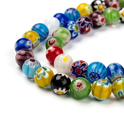 Millefiori Glass Round-Single Flower Bead Strands LK14-1